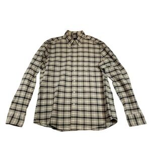 J.Crew Shirt Mens Large Beige Plaid Long Sleeve Button Up Flex Oxford Slim